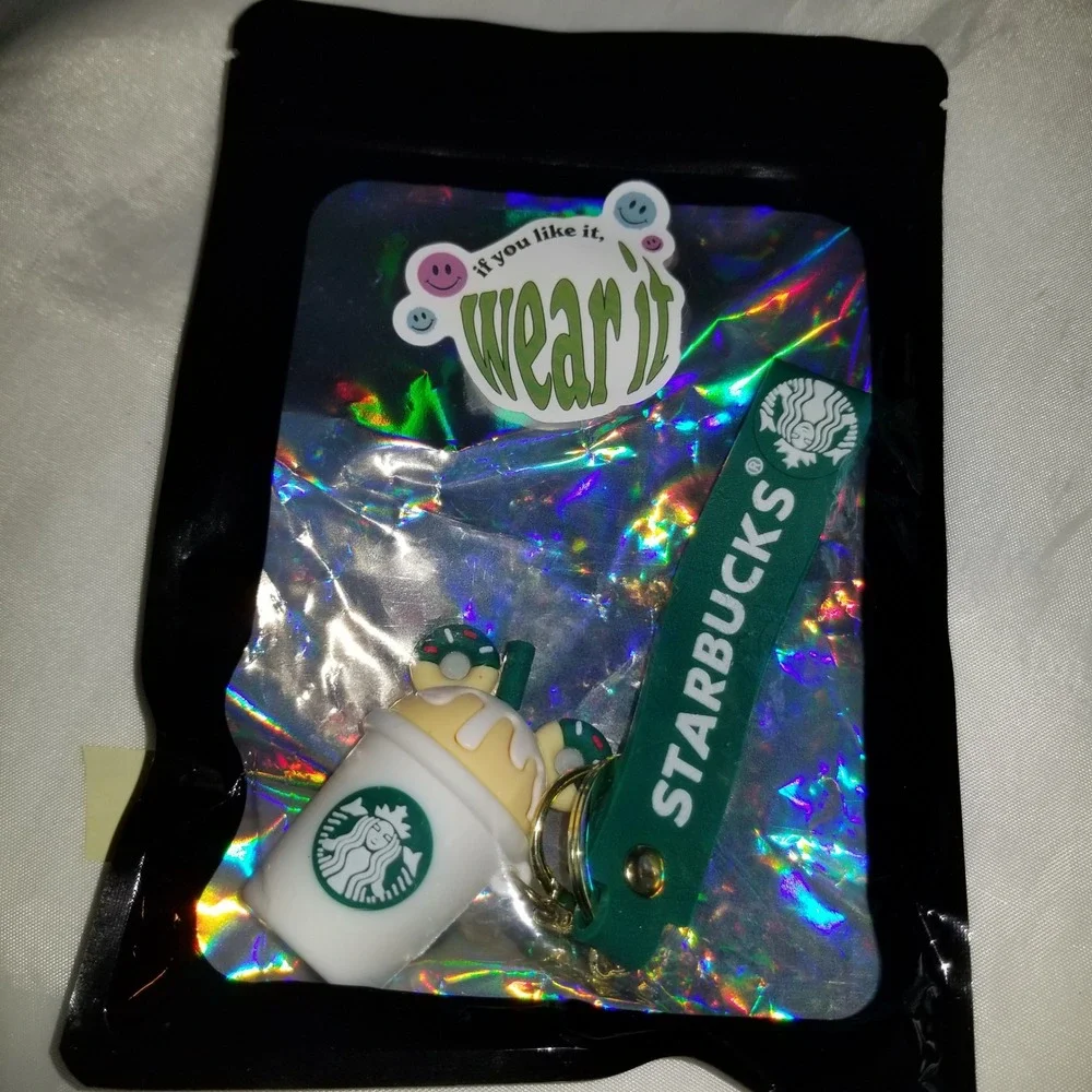 Starbucks Keychain Unisex OS Green Excellent Donut Frappuccino Wristlet Charm #3
